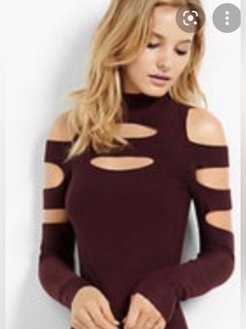 EXPRESS Burgundy Cutout Long Sleeve Sweater Top and Skirt Set NWT - Picture 2 of 12